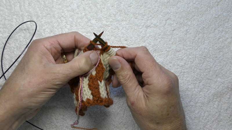Knit into the last stitch before the steek