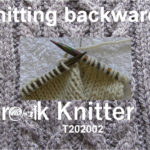Title slide for T-torial showing swatch knit half way across a row with the yarn coming from the right hand needle.